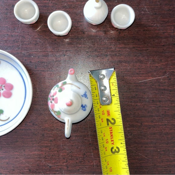 Miniature Mini Tea Set 6 pc Mini Ceramic Tea Set Pink Flower - Picture 4 of 5